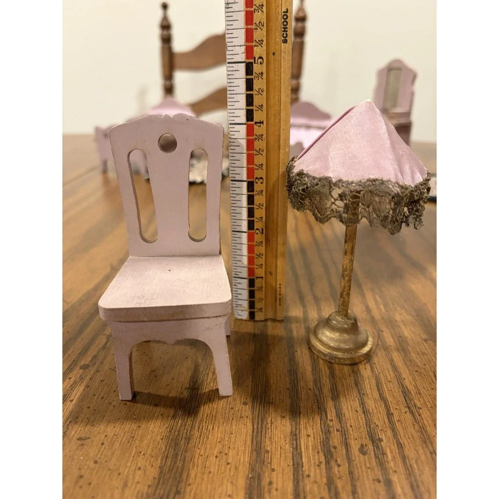 Vintage Lavender Wooden Dollhouse Bedroom Furniture Set 10 Piece Miniature Lot